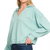 Zenana French Terry Collared Exposed Seam Sweatshirt - SEA ANGEL
