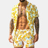 Men's Full Size Button Up Shirt and Shorts Set Plus Size - Yellow