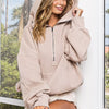 BiBi Stitch Detailed Elastic Hem Half Zip Fleece Hoodie - TAUPE