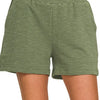 Zenana Cotton Slub Shorts - LT OLIVE