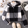 Children's Cozy Plaid Hooded Fleece Jacket - Black
