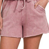 Zenana Acid Wash Fleece Drawstring Shorts With Pockets - LT ROSE