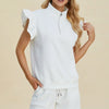 Double Take Full Size Texture Flounce Sleeve Top and Shorts Set - White