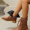 PU Leather Lace-Up Boots - Caramel