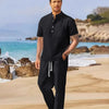 Men's Full Size Half Button Top and Drawstring Pants Set Plus Size - Black