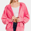 Zenana Acid Washed French Terry Zip-Up Hoodie with Pockets - Fuchsia