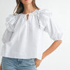 MABLE Stripe Ruffle Shoulder Puff Sleeve Blouse - Off White