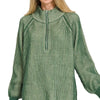 Zenana Ribbed Two Tone Half Zip Sweater - DK GREEN