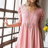 Heimish Full Size Waffle Knit V-Neck Babydoll Top - ROSE