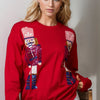 Double Take Full Size Nutcracker Sequin Long Sleeve Sweater - Red