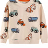Children's Cartoon Vehicle Print Crew Neck Sweatshirt - Tan