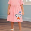 Children's Round Neck Cartoon Polka Dot Dress - Blush Pink