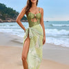 Cutout Sweetheart Neck One-Piece Swimwear and Cover-Up Swim Set - Matcha Green