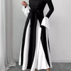 Contrast Round Neck Flare Sleeve Maxi Dress - Black