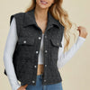 Double Take Full Size Pocketed Texture Snap Down Vest Coat - Black