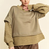 Davi & Dani Faux Layered Round Neck Sweater - Olive