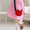 Children's Apple Applique Striped Long Sleeve Dress - Blush Pink