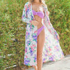 And The Why Floral Kimono Open Front Longline Cardigan - Violet Stripe
