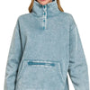 Zenana Fleece Washed High Neck Kangaroo Pocket Sweatshirt - BLUE GREY