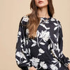 Annie Wear Frill Printed Balloon Sleeve Blouse - Black