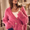 SO ME Soft Touch Hairy Loose Fit Cozy Sweater Cardigan - PINK
