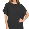 Zenana Short Sleeve Round Neck Sweater - BLACK