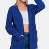 Zenana Waffle Open Front Sweater Cardigan - LT Navy