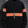 Men's Plus Size Color Block Round Neck Sweater - Black