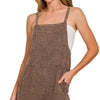 Zenana Washed Double Gauze Tie Back Rompers - BROWN