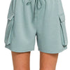 Zenana Scuba Thigh Pocket Shorts - BLUE GREY