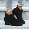 Point Toe Block Heels Boots - Black