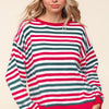 Haptics Full Size Striped Contrast Side Slit Knit Top - Red/Hunter Green