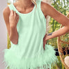 BiBi French Terry Faux Feather Bottom Back Tied Top - MINT