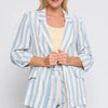 Love Tree Linen Woven Striped Blazer - Blue