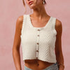 SO ME Chevron Pattern Buttoned Front Lightweight Tank Top - OFF WHITE
