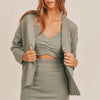 MABLE 3 Pieces Sweater Set with Crop Cami, Mini Skirt, Cardigan - Dusty Olive