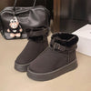 Round Toe Platform Fleece-Lined Winter Boots - Black