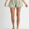 MABLE Pleated High Waist Twill Shorts - Sage
