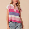 SO ME Multi Color Stripe Loose Fit Cap Sleeve Sweater Top - BLUSH/PINK/LILAC
