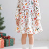 Children's Christmas Print Long Sleeve Dress - White