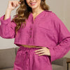 Basic Bae Buttoned Long Sleeve Top and Shorts Set - Fuchsia