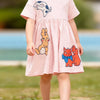 Children's Dinosaur Short Sleeve Dress - Watermelon pink