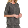 Zenana Acid Washed Short Sleeve Tee & Shorts Set - ASH BLACK