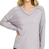 Zenana Soft Melange Hacci Exposed Seam Hi-low Tee - H GREY