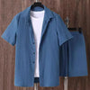 Men's Plus Size Button Up Short Sleeve Shirt and Shorts Set - Royal Blue