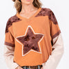 SAGE + FIG Star Patch Long Sleeve Color Block T-Shirt - Rust
