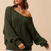 SO ME Loose Fit Exposed Seam Slouchy Boucle Sweater - OLIVE