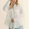 Davi & Dani Garment Washed Jacquard Button Front Shirt - White