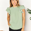 Perfee Pleated Detail Flutter Sleeve Blouse - Light Green