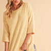 Aemi + Co Side Slit Ribbed Hem Round Neck Sweater - Pastel Yellow